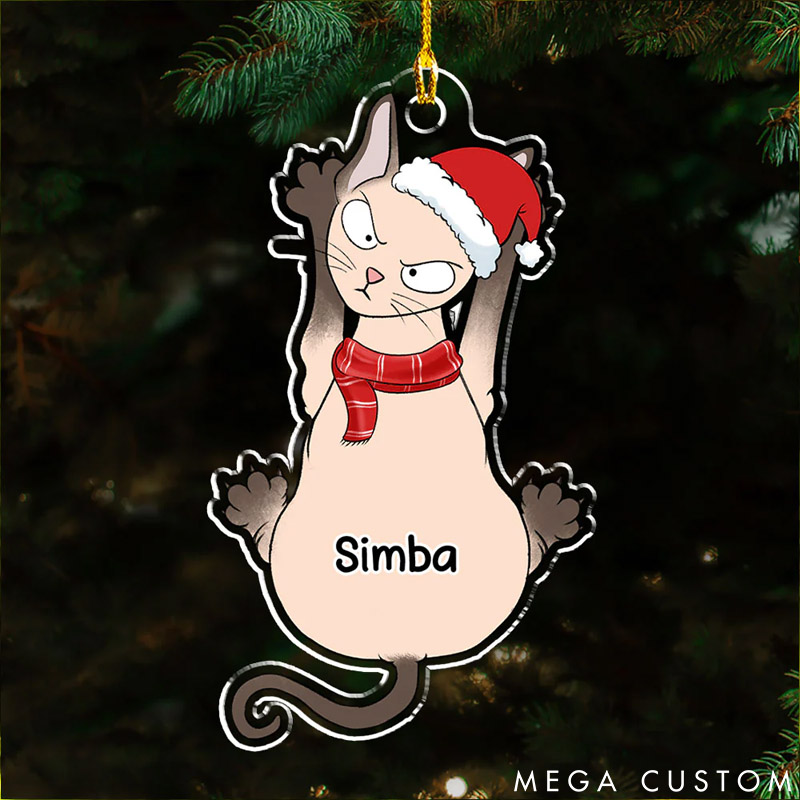 Personalized Cat Lover Funny Scratching Christmas Ornament