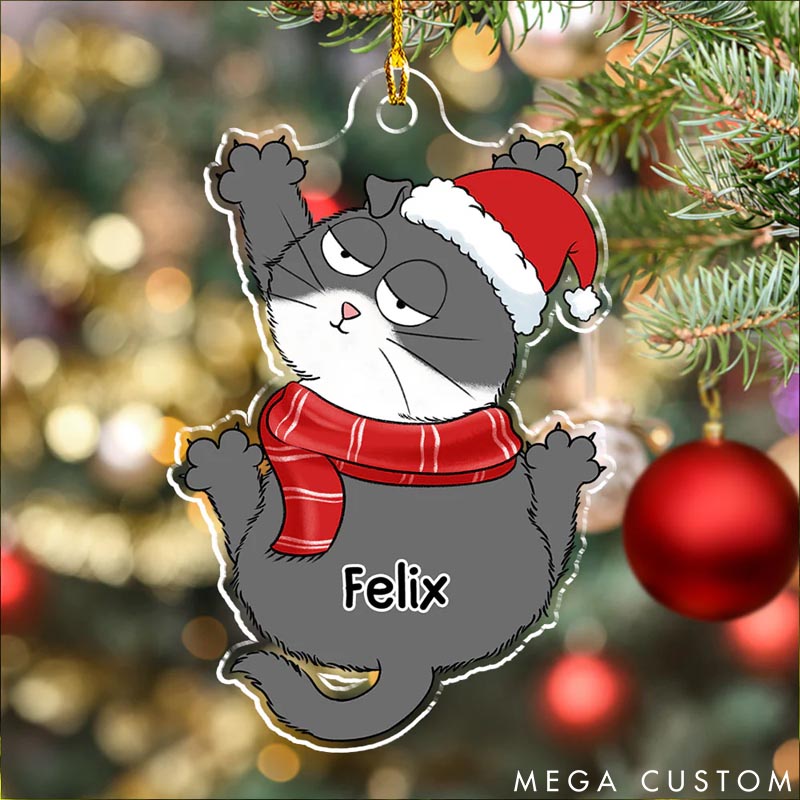 Personalized Cat Lover Funny Scratching Christmas Ornament