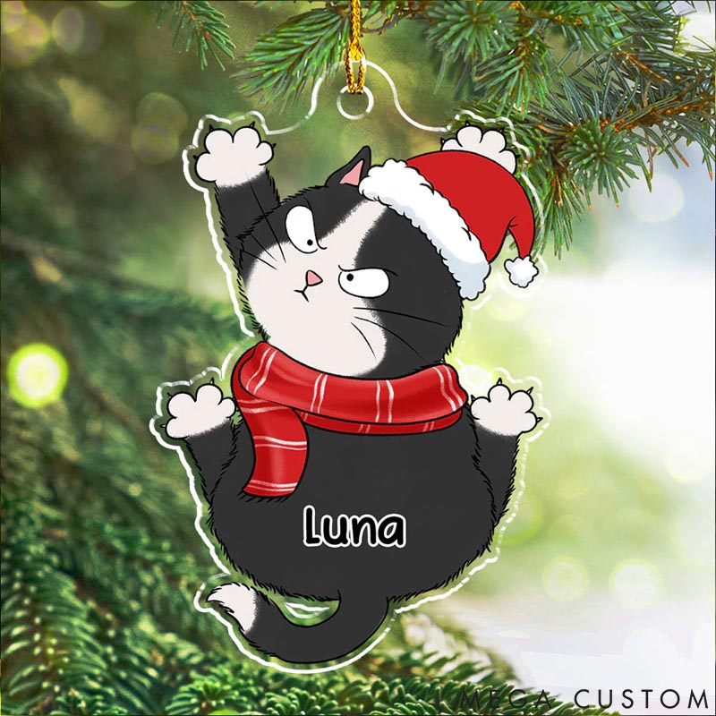 Personalized Cat Lover Funny Scratching Christmas Ornament