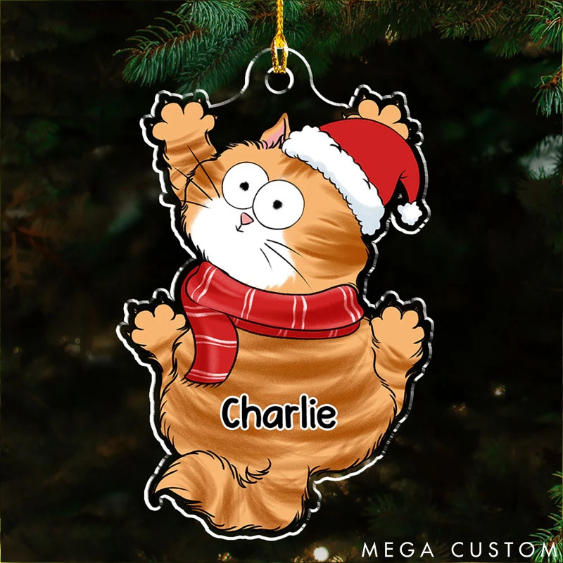 Personalized Cat Lover Funny Scratching Christmas Ornament