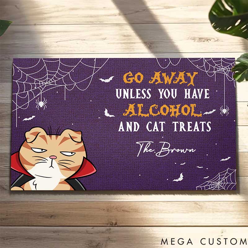 Personalized Cat Lover Go Away Unless You Brought Alcohol and Cat Treats Halloween Vibes Doormat