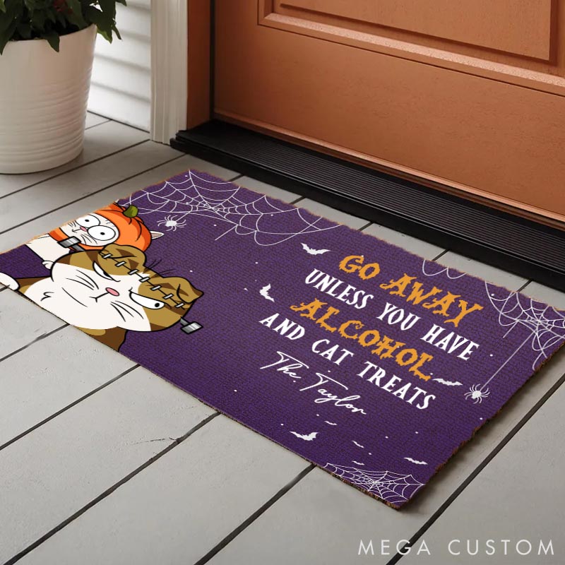 Personalized Cat Lover Go Away Unless You Brought Alcohol and Cat Treats Halloween Vibes Doormat