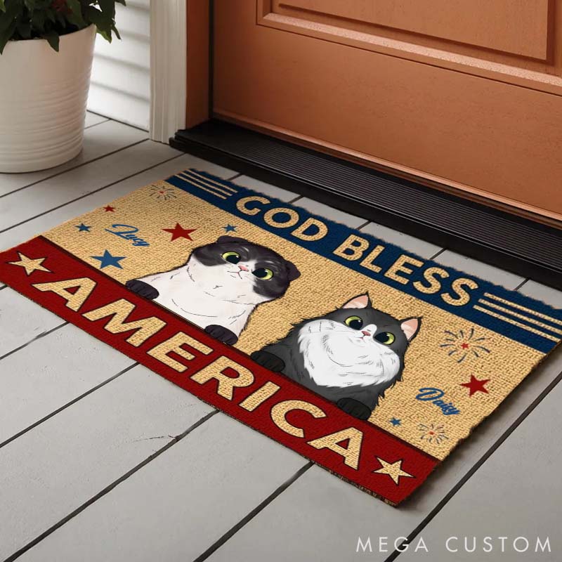 Personalized Cat Lover God Bless America Doormat