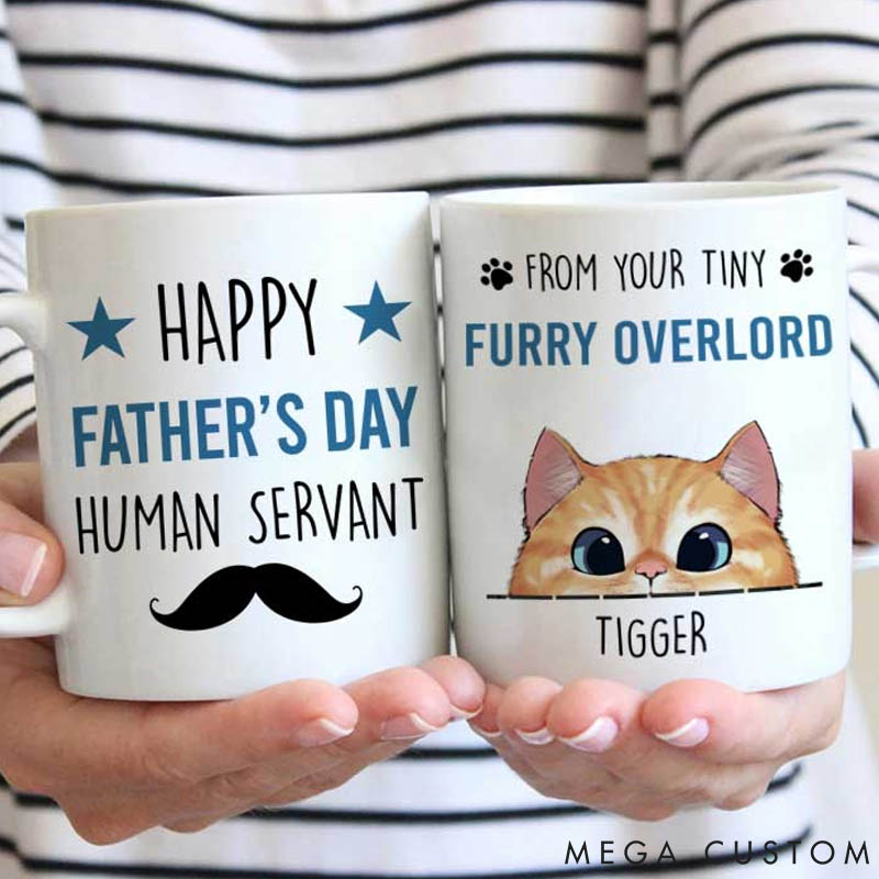 Personalized Cat Lover Happy Father's Day Human Servant Mugs