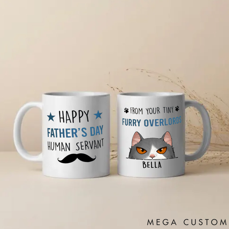 Personalized Cat Lover Happy Father's Day Human Servant Mugs
