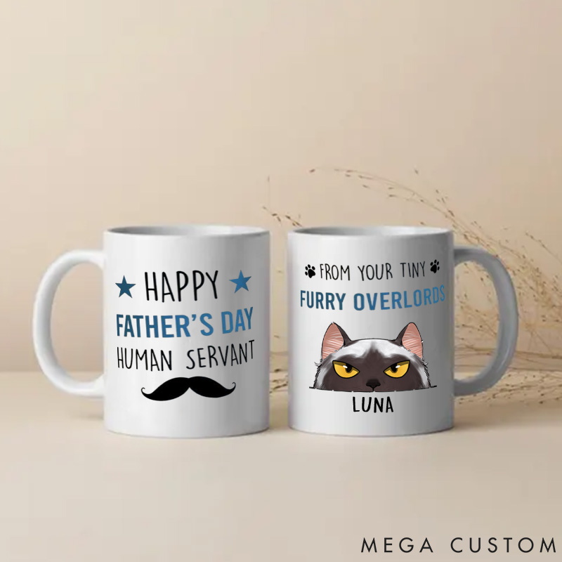 Personalized Cat Lover Happy Father's Day Human Servant Mugs