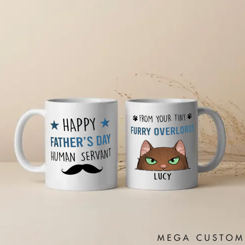 Personalized Cat Lover Happy Father's Day Human Servant Mugs