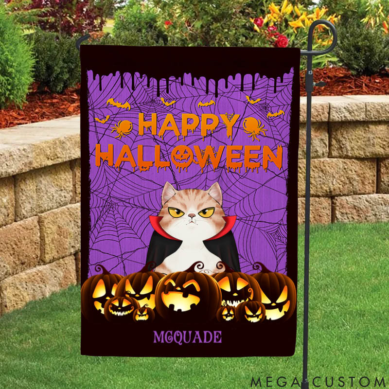 Personalized Cat Lover Happy Halloween Garden Flag