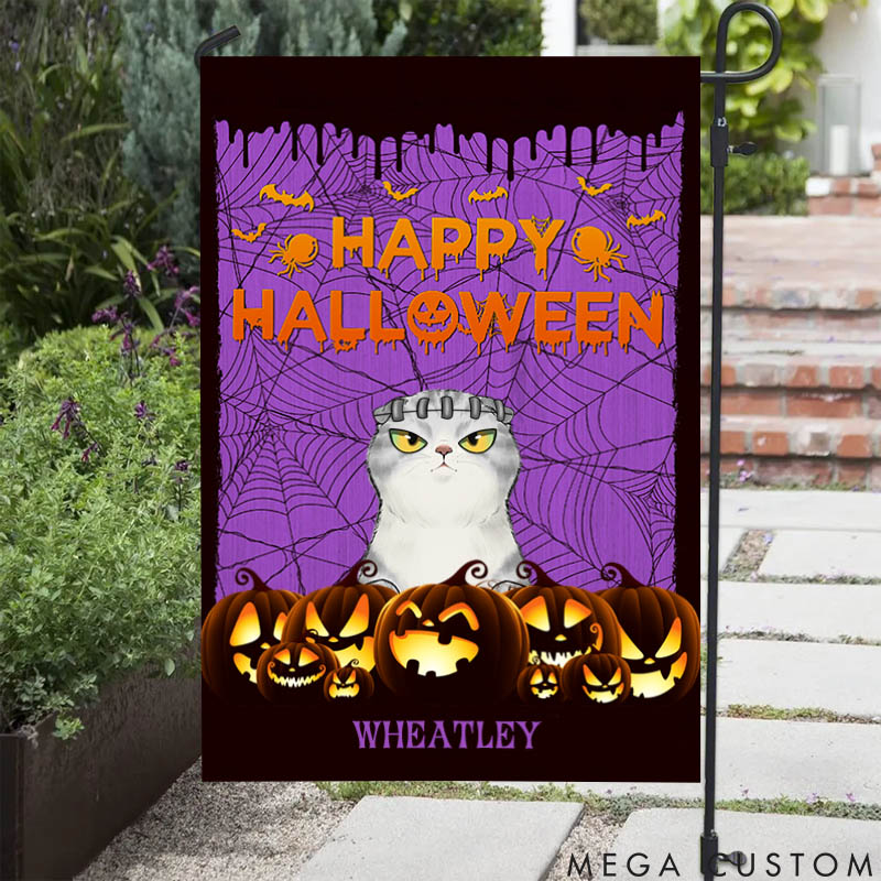 Personalized Cat Lover Happy Halloween Garden Flag