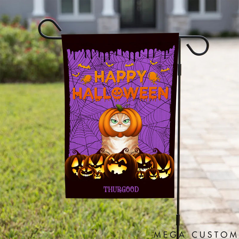 Personalized Cat Lover Happy Halloween Garden Flag