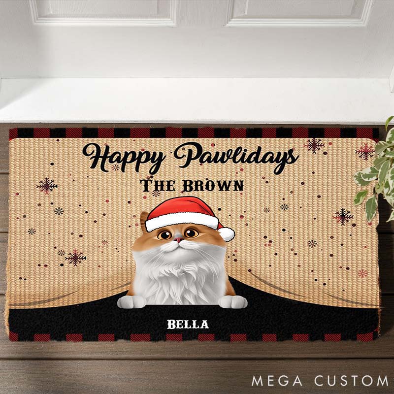 Personalized Cat Lover Happy Pawlidays Cat Doormat