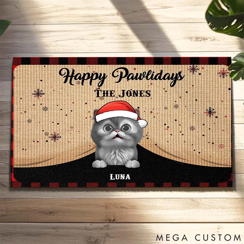 Personalized Cat Lover Happy Pawlidays Cat Doormat