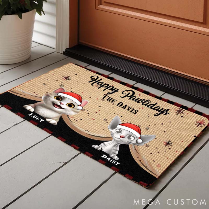 Personalized Cat Lover Happy Pawlidays Cat Doormat