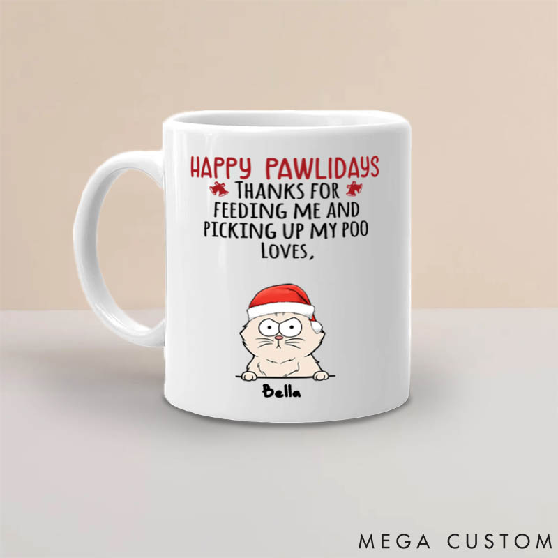 Personalized Cat Lover Happy Pawlidays Mugs