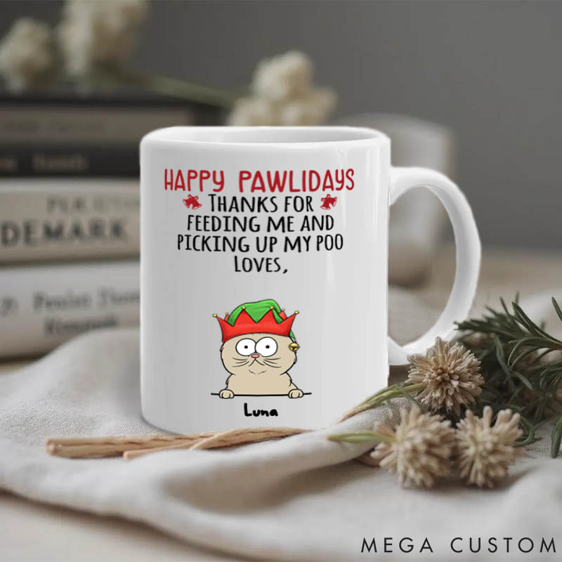 Personalized Cat Lover Happy Pawlidays Mugs