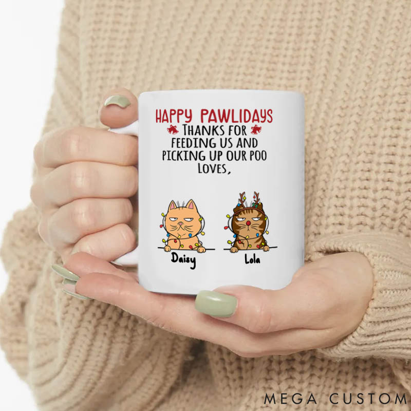 Personalized Cat Lover Happy Pawlidays Mugs