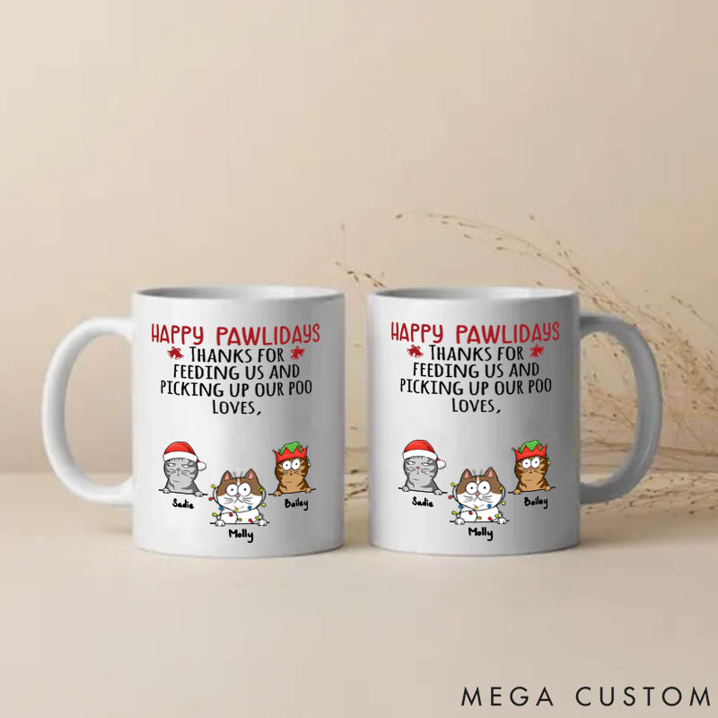 Personalized Cat Lover Happy Pawlidays Mugs