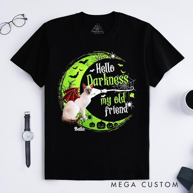 Personalized Cat Lover Hello Darkness My Old Friend T-Shirt