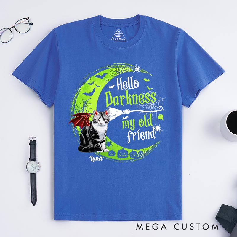 Personalized Cat Lover Hello Darkness My Old Friend T-Shirt