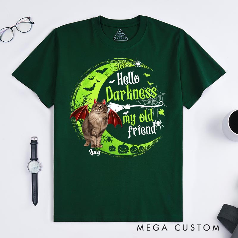 Personalized Cat Lover Hello Darkness My Old Friend T-Shirt