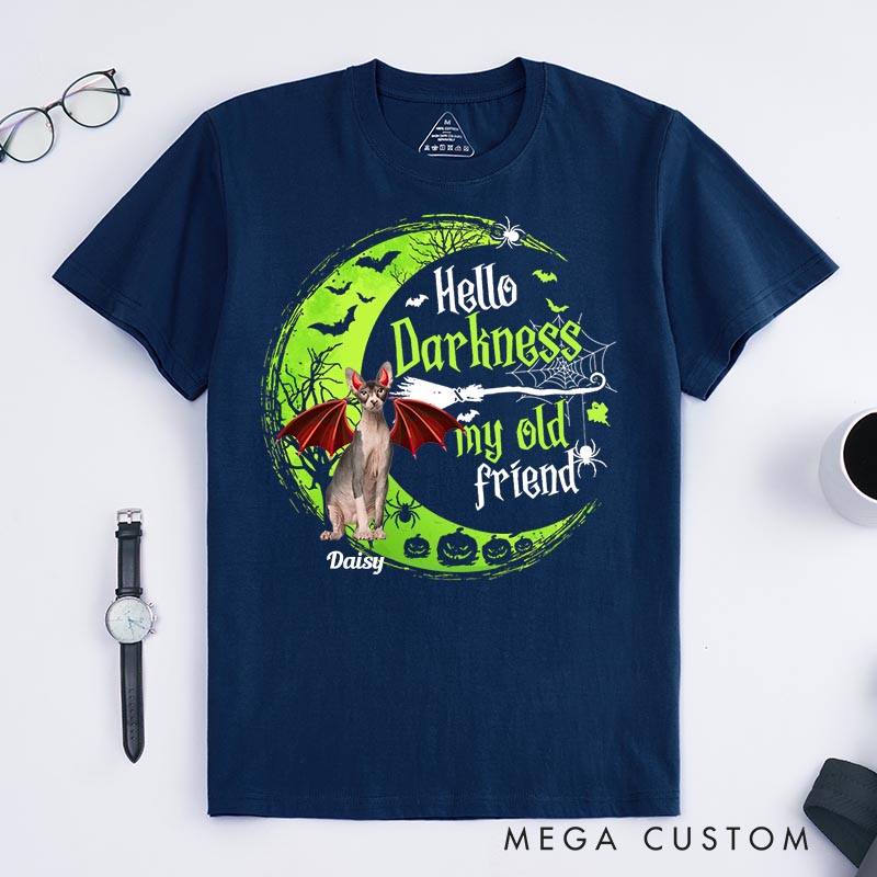 Personalized Cat Lover Hello Darkness My Old Friend T-Shirt
