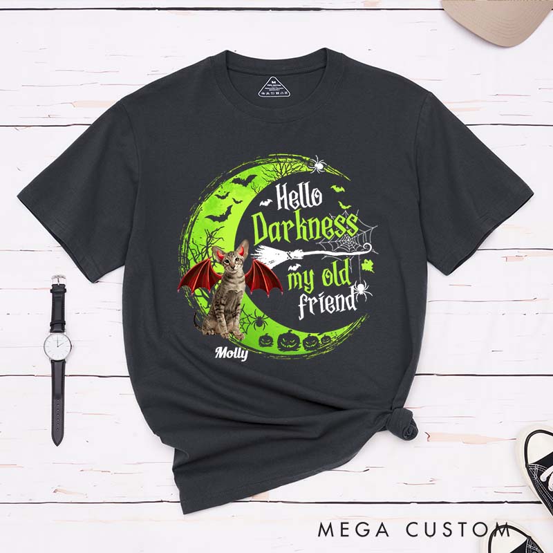 Personalized Cat Lover Hello Darkness My Old Friend T-Shirt