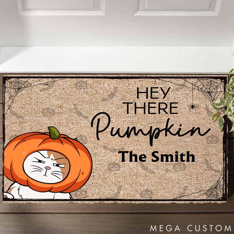 Personalized Cat Lover Hey There Pumpkin Doormat