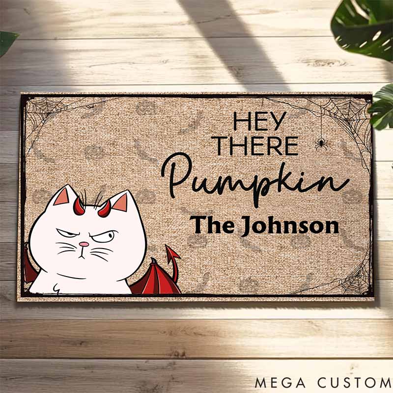 Personalized Cat Lover Hey There Pumpkin Doormat