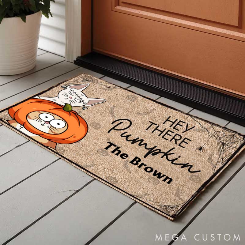 Personalized Cat Lover Hey There Pumpkin Doormat