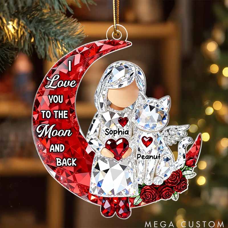 Personalized Cat Lover I Love You To The Moon And Back Ornament
