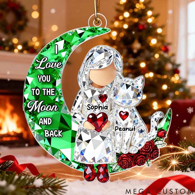 Personalized Cat Lover I Love You To The Moon And Back Ornament