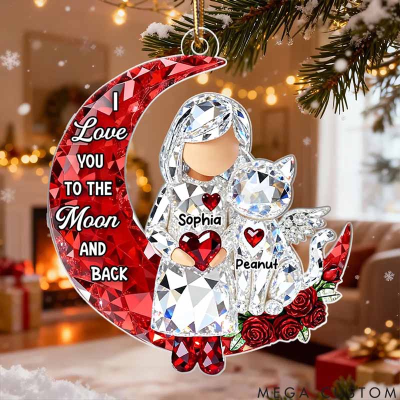 Personalized Cat Lover I Love You To The Moon And Back Ornament
