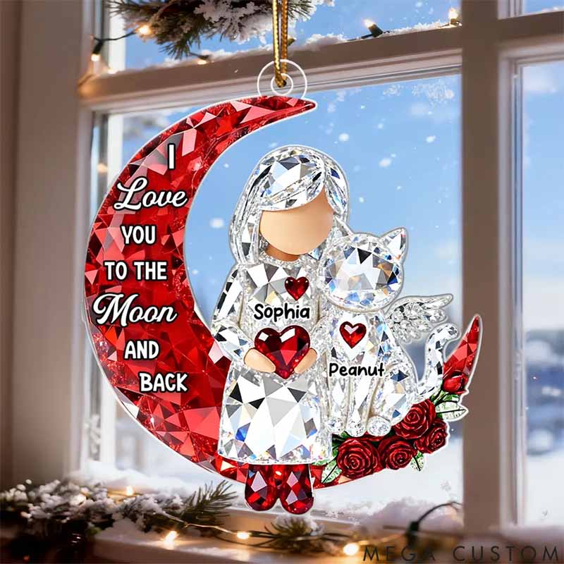 Personalized Cat Lover I Love You To The Moon And Back Ornament