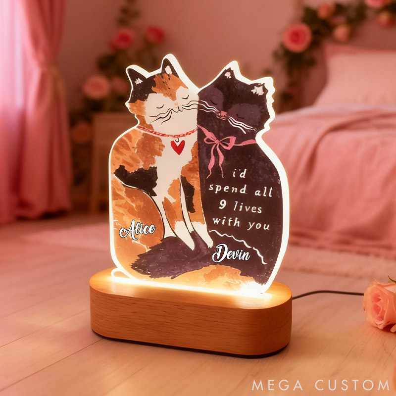 Personalized Cat Lover I'd Spend All 9 Lives with You Light