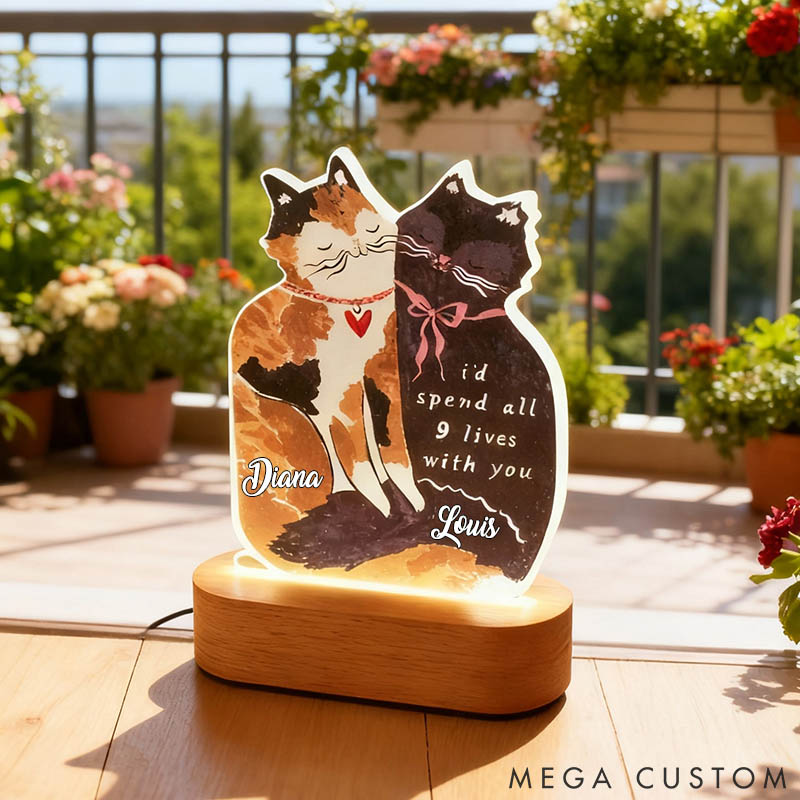 Personalized Cat Lover I'd Spend All 9 Lives with You Light