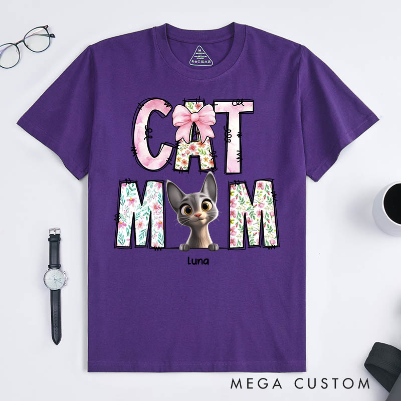 Personalized Cat Lover Just A Floral Girl with A Fluffy Boss Cat Mom T-Shirt