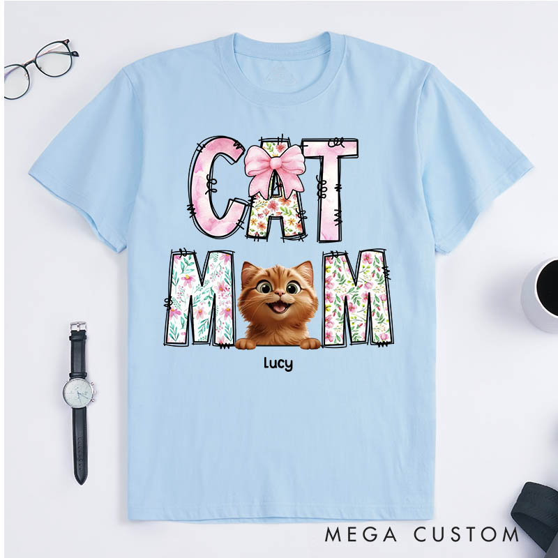 Personalized Cat Lover Just A Floral Girl with A Fluffy Boss Cat Mom T-Shirt