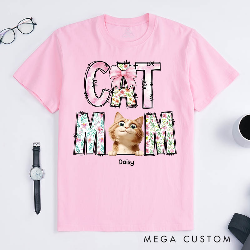 Personalized Cat Lover Just A Floral Girl with A Fluffy Boss Cat Mom T-Shirt
