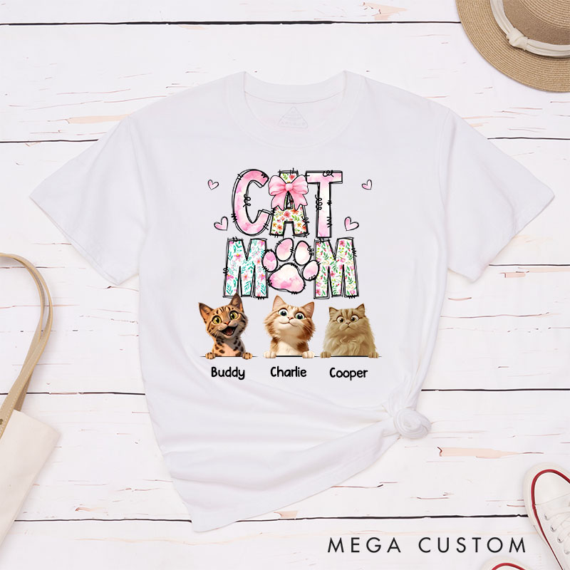 Personalized Cat Lover Just A Floral Girl with A Fluffy Boss Cat Mom T-Shirt