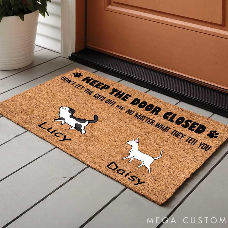 Personalized Cat Lover Keep Door Closed Doormat
