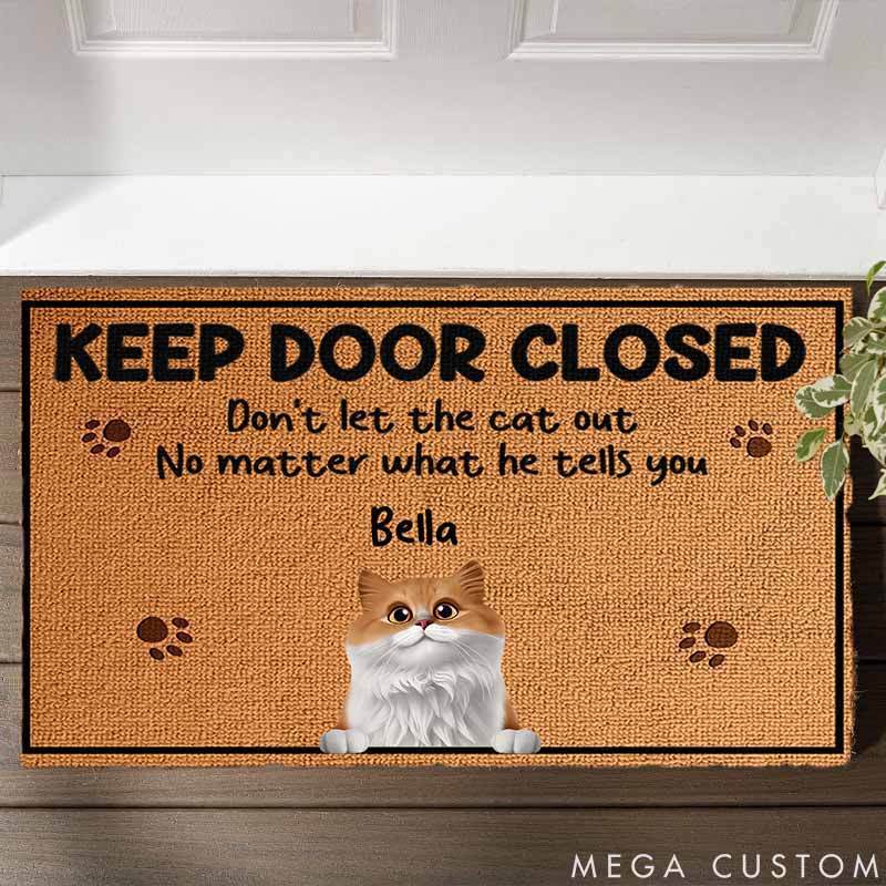Personalized Cat Lover Keep the Door Closed Doormat