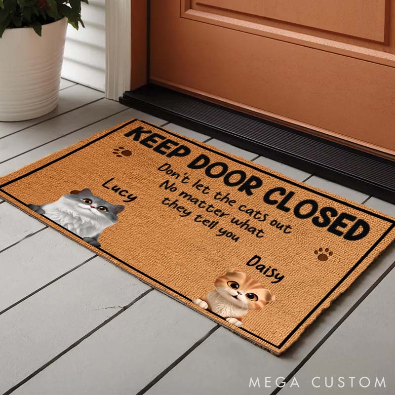 Personalized Cat Lover Keep the Door Closed Doormat