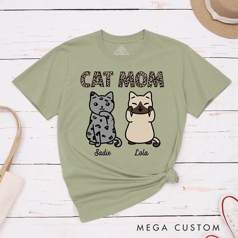 Personalized Cat Lover Leopard Print Cat Mom T-Shirt