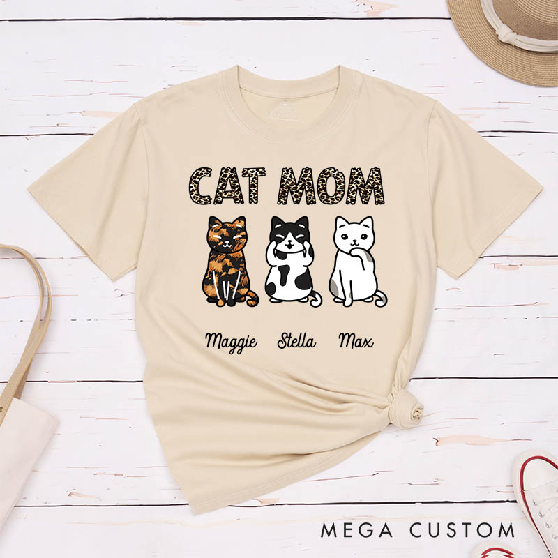 Personalized Cat Lover Leopard Print Cat Mom T-Shirt