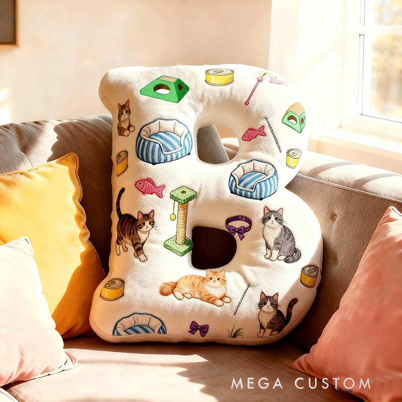 Personalized Cat Lover Letter Pillow with Cat toys Graphic 3D Print