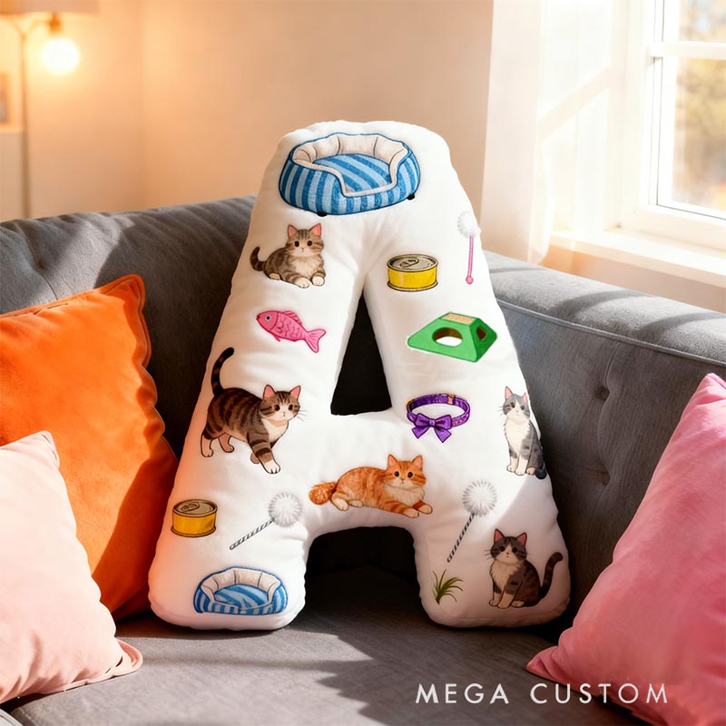 Personalized Cat Lover Letter Pillow with Cat toys Graphic 3D Print