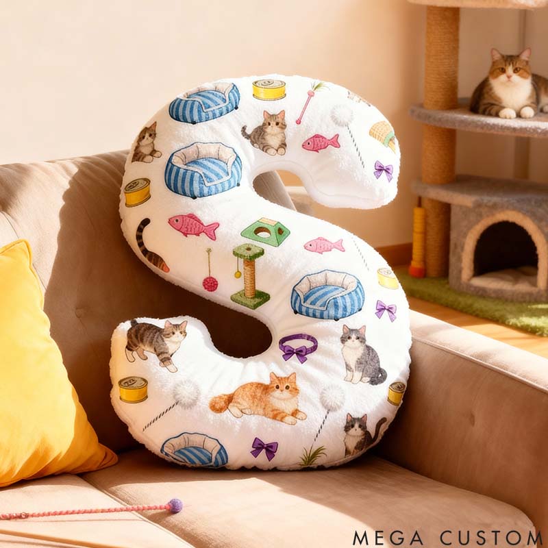 Personalized Cat Lover Letter Pillow with Cat toys Graphic 3D Print