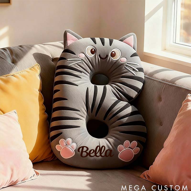 Personalized Cat Lover Letter Pillow with Custom Name Design Ver Gray Tabby Graphic 3D Print