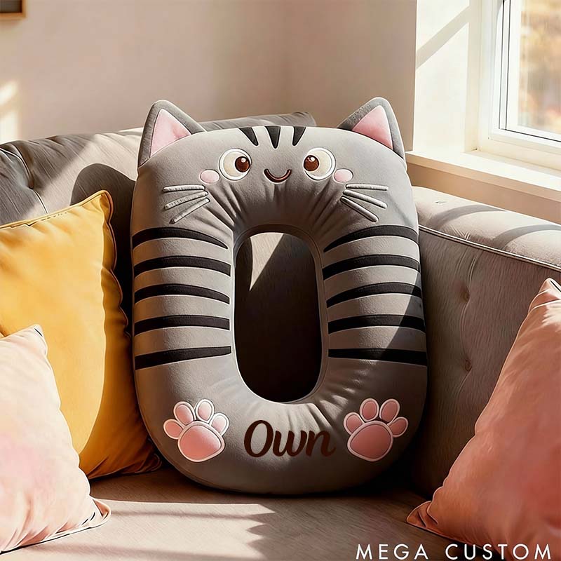 Personalized Cat Lover Letter Pillow with Custom Name Design Ver Gray Tabby Graphic 3D Print