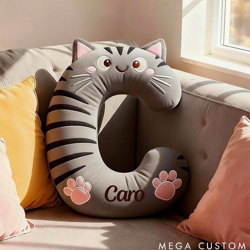 Personalized Cat Lover Letter Pillow with Custom Name Design Ver Gray Tabby Graphic 3D Print